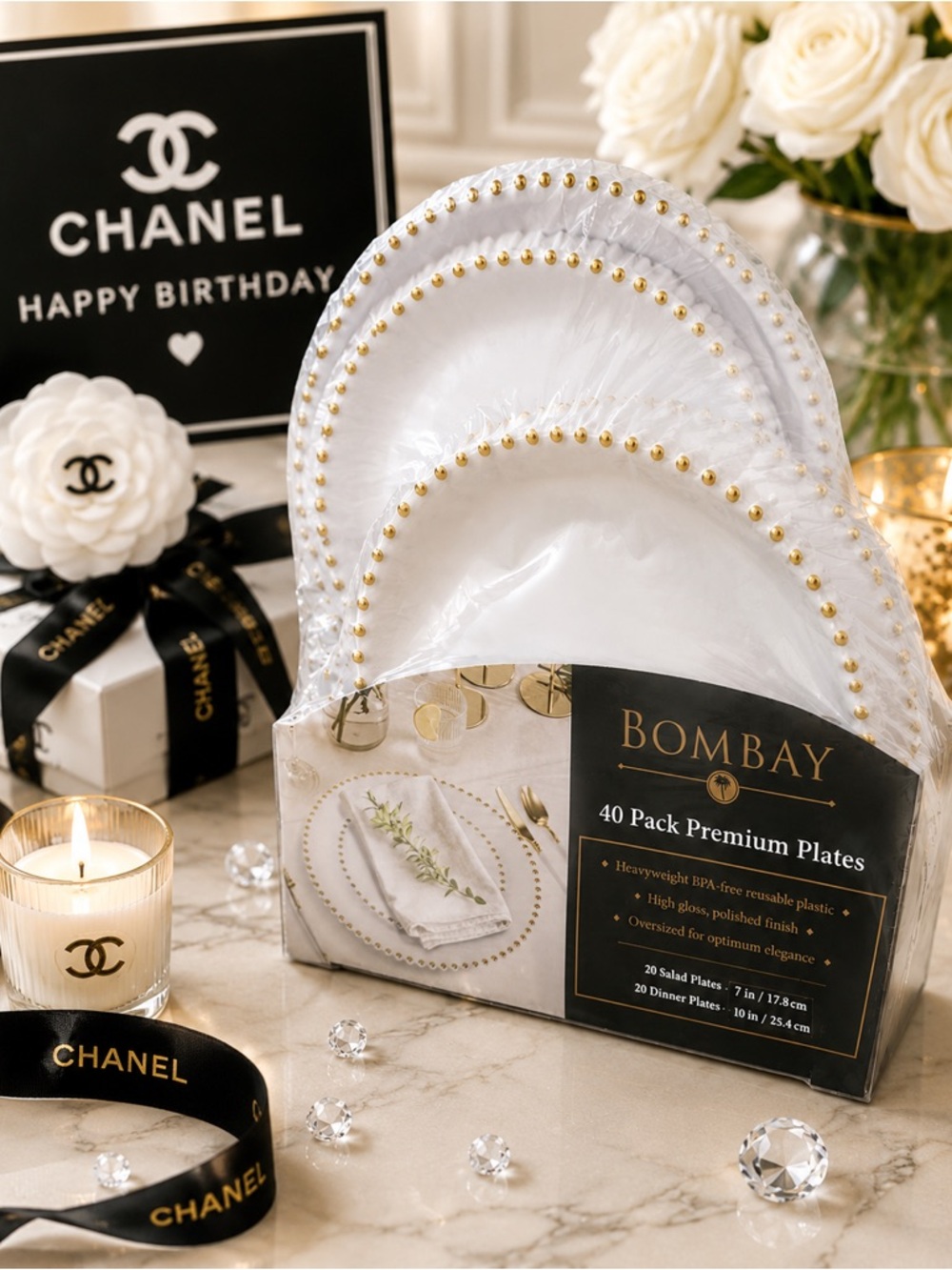 Bombay White & Gold Premium Party Plates - 40 Pack-2 Sets